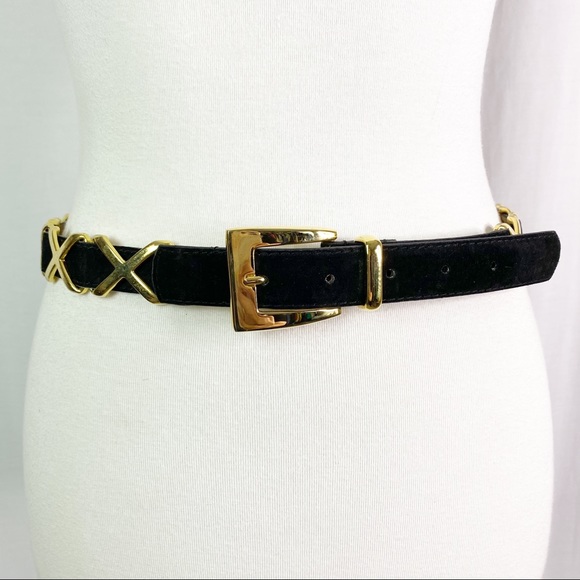 unbranded Accessories - Black Suede Belt Gold X Hardware Accents Lg